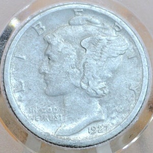 1927-S Mercury Dime - San Francisco Mint - XF, Damaged from cleaning - 1927 S Winged Liberty Head Silver Dime - Silver Dime 1927 S