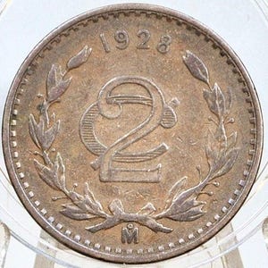 1928 Mexican 2 Centavos - F/VF Condition - Mexico City Mint - Mexican Republic Coins -