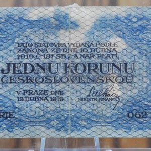 1919 1 Koruna Czechoslovakia Bank Note - Czech Independence - Low Series Number - 1919 Czechoslovakia Government One Korunu Note - P#6a