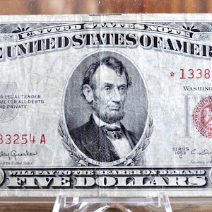 Star Note 1953 Red Seal 5 Dollar Us Note Star Note Fr#1535* - F (Fine) Grade - Star Note 1953 Five Dollar 1953 Fr#1533*