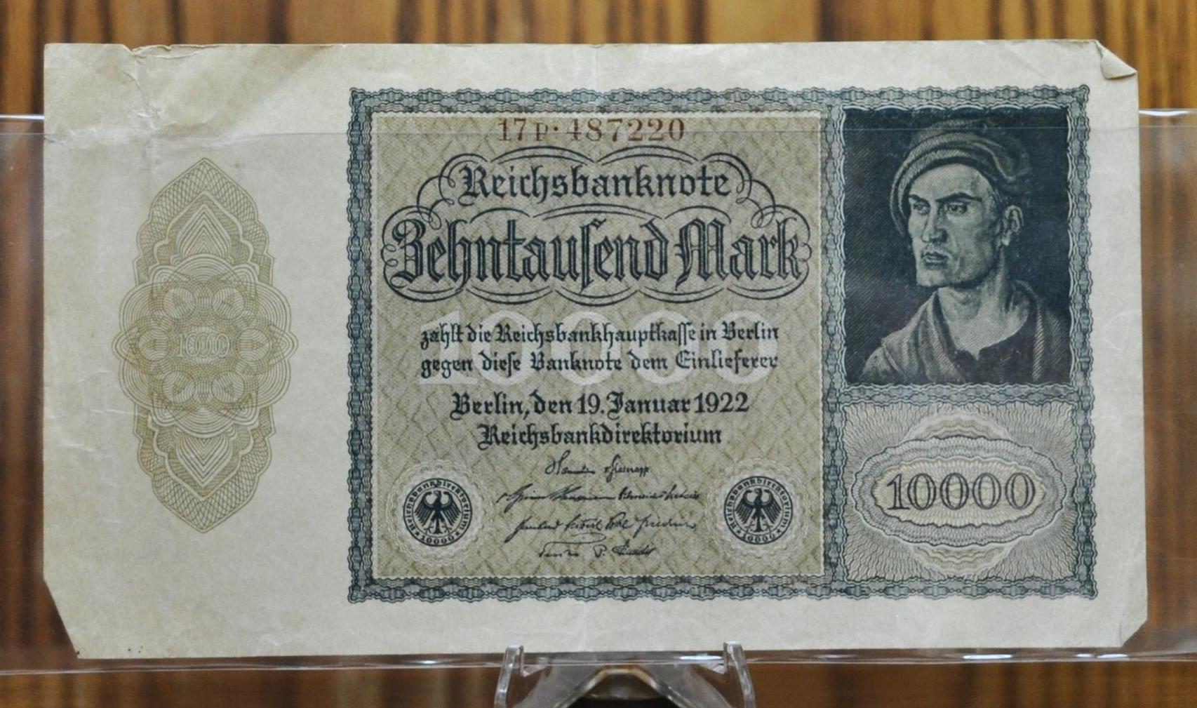 1922 年 10,000 マルク ドイツ紙幣 - ライヒスバンクノート - 初発行