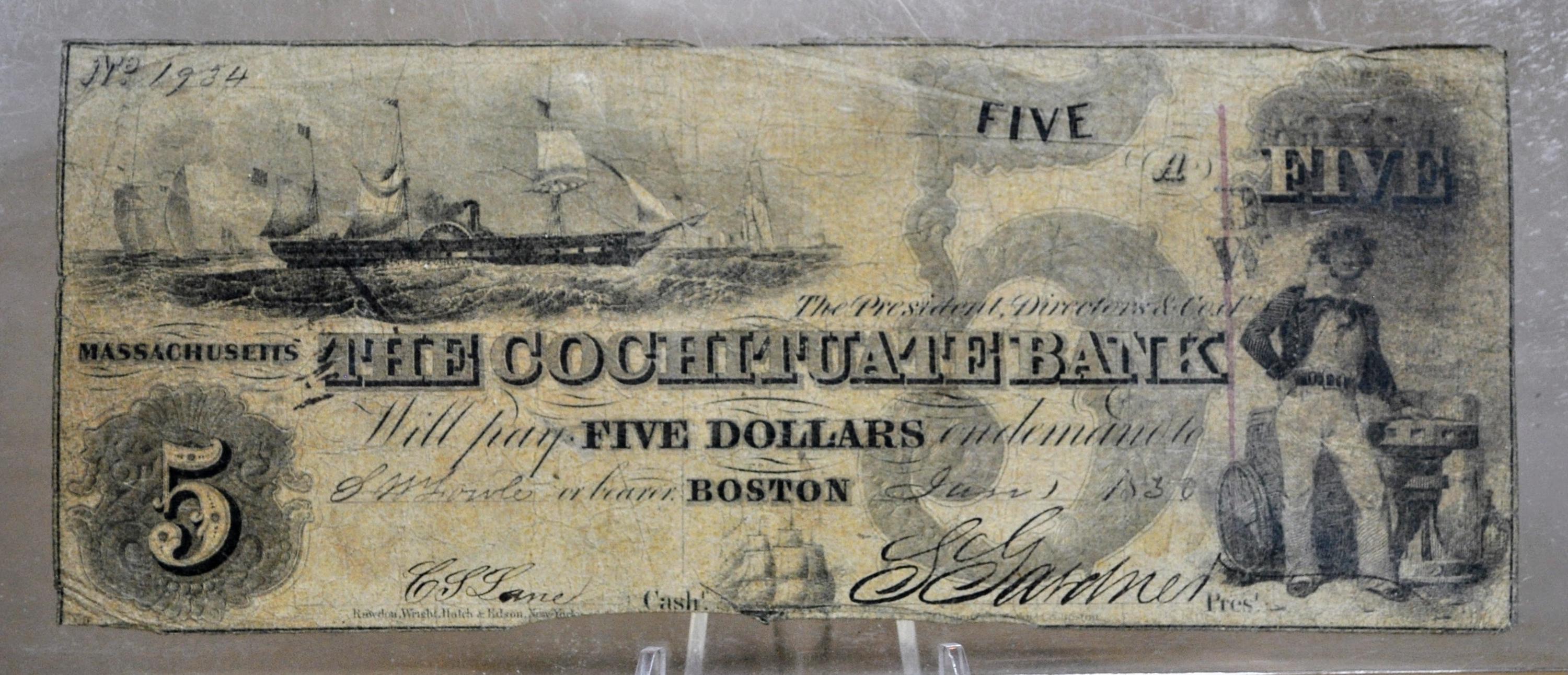 1850年コチチュエート銀行5ドル紙幣 - 良質（F）グレード