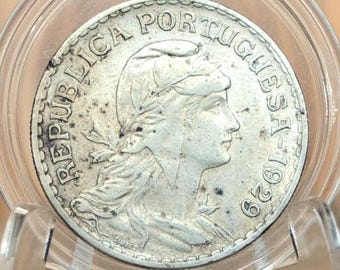 1929 1 Escudo Portugués Portugal - Detalles AU - Hermoso diseño, simple - Moneda portuguesa