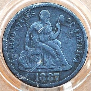 1887 Seated Liberty Dimes - ZF Detail en VG+ - 1887 Silver Dime / 1887 Liberty Seated Dime - Amerikaanse historische munt - Kies op graad -