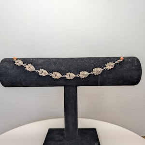 Sterling Silver Floral Heart Bracelet - 7.5 Inches - Stamped and Tested Sterling Silver - Very Old Bracelet