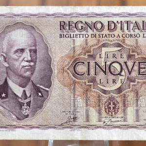 1940 5 Lire italienische Banknote - Wählen Sie nach Erhaltungszustand - Italien Fünf Lire Note 1940 König Vittorio Emanuele III, coole Banknote aus dem zweiten Weltkrieg - P #28