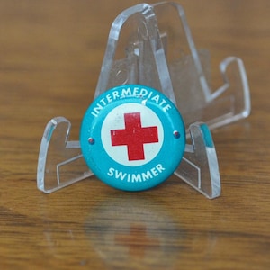Vintage Rotes Kreuz Schwimmer Pin - 3/4 &quot;Länge Blaugrün Pin - Antiker Schwimmer Rotes Kreuz Button