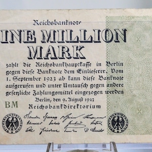1923 Germany 1 Million Mark Note - Reichsbanknote - No Serial Number - Star Watermark - 1923 German One Million Marks Inflation Note- P#102a