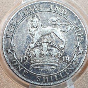 1918 Great Britain Silver 1 Shilling UK One Shilling 1918 - XF Grade, Great Detail - 1 Shilling 1918 Sterling Shilling UK