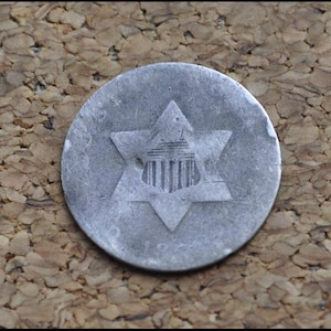 1850s Three Cent Silver US Coin - AG (About Good) Condition - Date not clear - 1851? 3 Cent - Trimes / Silver 3 Cent Pieces - Good Type Coin