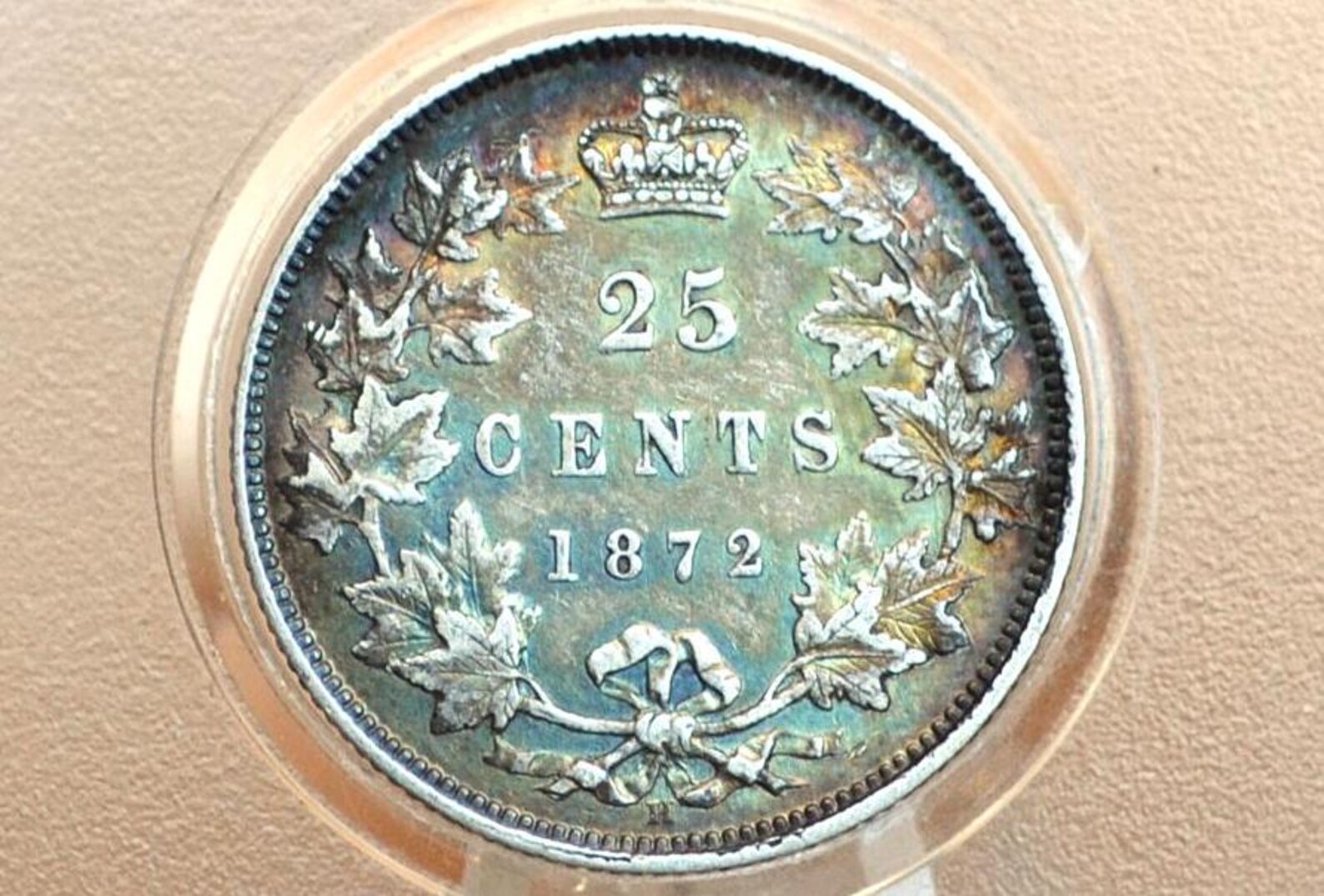 1872 Canadian Silver Quarter - AU, Rainbow Toned, Counterstamped ...