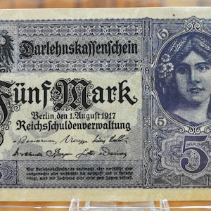 1917 5 Mark Darlehnskassenschien Papier Geldschein - Wahl der Seriennummer Typ - WWI Ära Deutsches Papiergeld- 1917 Deutsche Fünf Mark Geldschein- P#56a/b