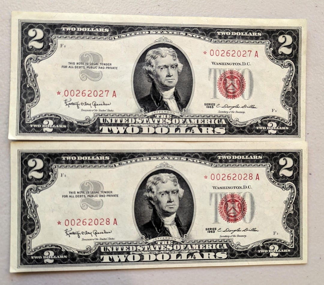 Consecutive 1963 2 Dollar Star Notes - Uncirculated - Choice of Set ...