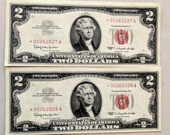 Consecutive 1963 2 Dollar Star Notes - Uncirculated - Choice of Set Size - 1963 Two Dollar Legal Tender Star Notes Sequential Set - Fr.1513*