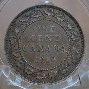 1919 Canadian One Cent - XF (Extremely Fine) Grade / Condition - King George V - One Cent Canada 1919 Large Cent - 1919 Large Penny
