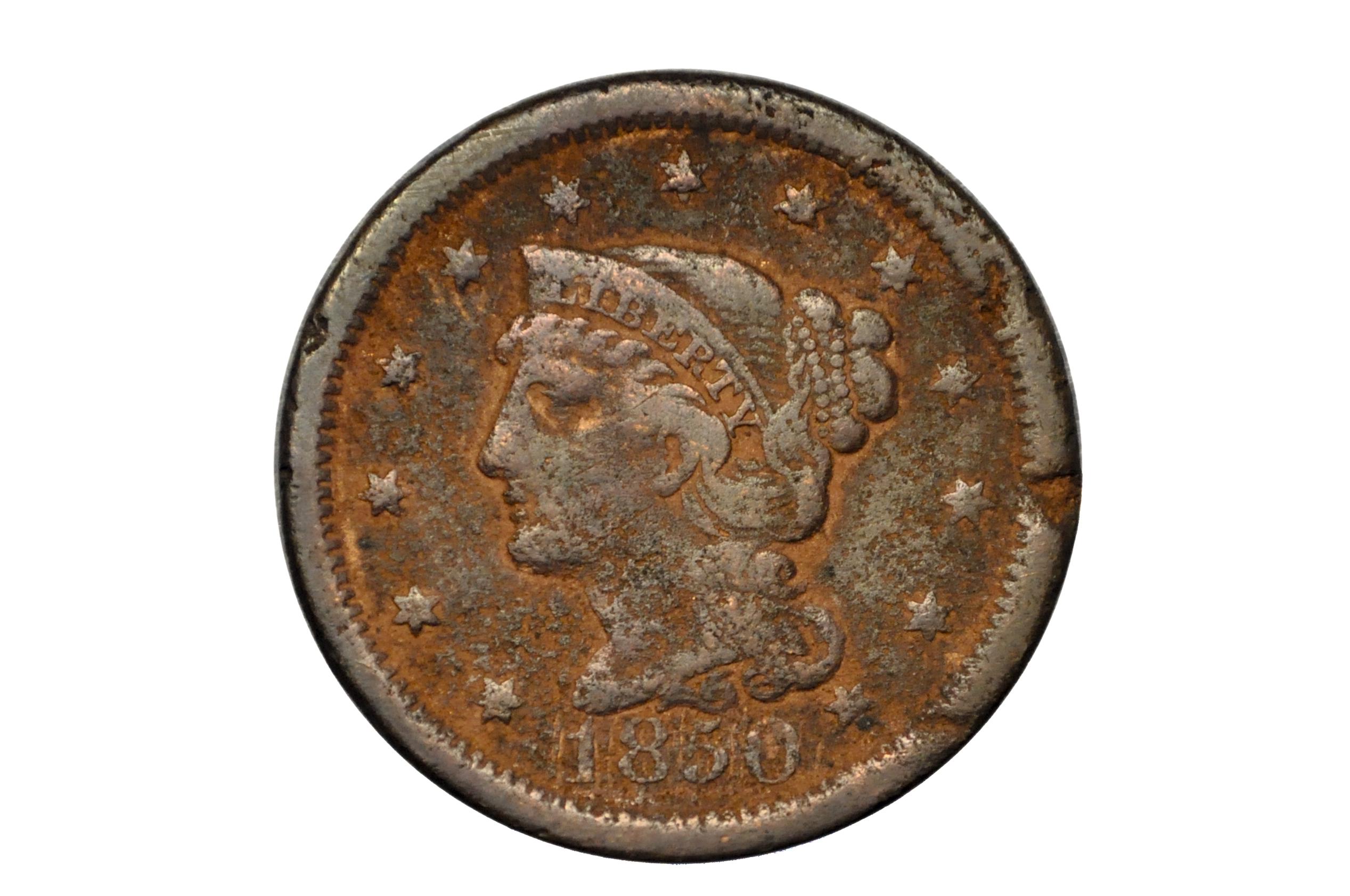 1850 Braided Hair Large Cent - VF (very Fine) Grade / Condition