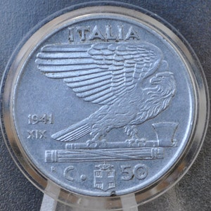 1941 Italian 50 Centesimi Coin - Victor Emmanuel III - Italy Twenty Cent Coin 1941 Fifty Centesimi - Kingdom of Italy - Great Condition