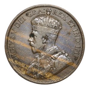 1916 George V One Penny Attractive Wood Grain Alloy Mix Toning - Error Penny Stunning "Woody"