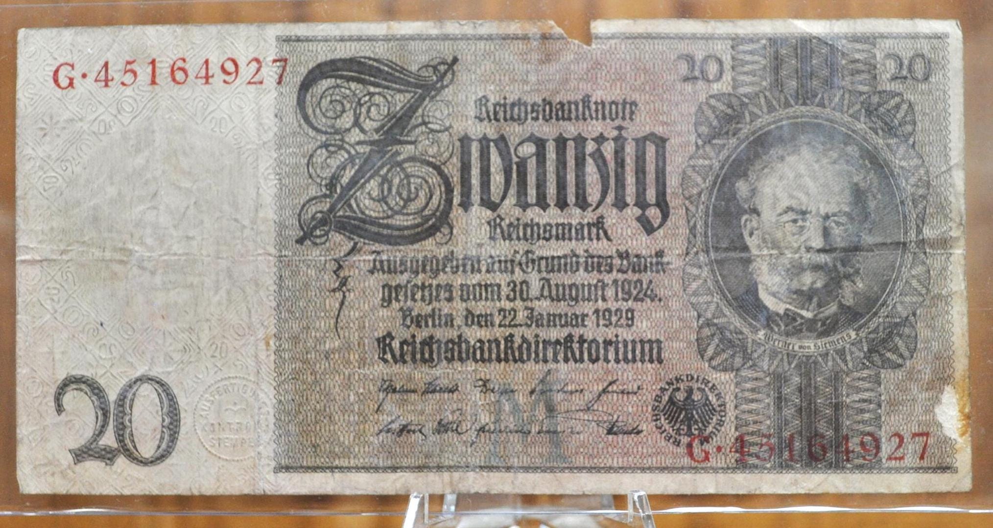 1929 年 20 ライヒスマルク ドイツ紙幣 - 1929 年ライヒスマルク紙幣