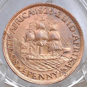 Rare 1925 South Africa 1/2 Penny Uk Issue - Xf/Au Condition - Only 25K Minted - George V - Beautiful Color And Great For A Collection.