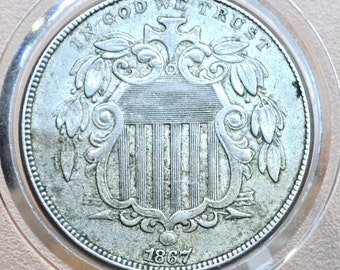 1867年シールドニッケル - 光線なし、初期の米国5セント硬貨 - Etsy 日本