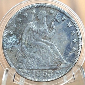 1853 Seated Liberty Half Dollar - XF Details, Damaged - 1853 Liberty Seated Silver Half Dollar 1853 - Authentic