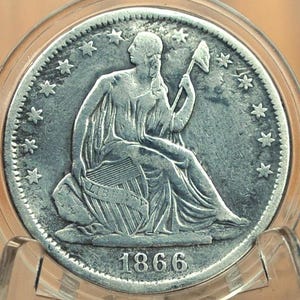 1866-S Seated Liberty Half Dollar - Very Fine Details, Cleaned, Great Detail - 1866S Liberty Seated Silver Half Dollar 1866 S - Authentic