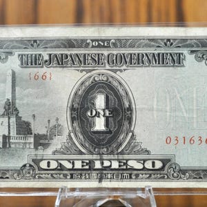 1943 Philippines Japanese Gov 1 Peso Note- WWII Occupied Philippines, Block and Serial Numbers- 1943 Philippines One Peso Bank Note, P#109a