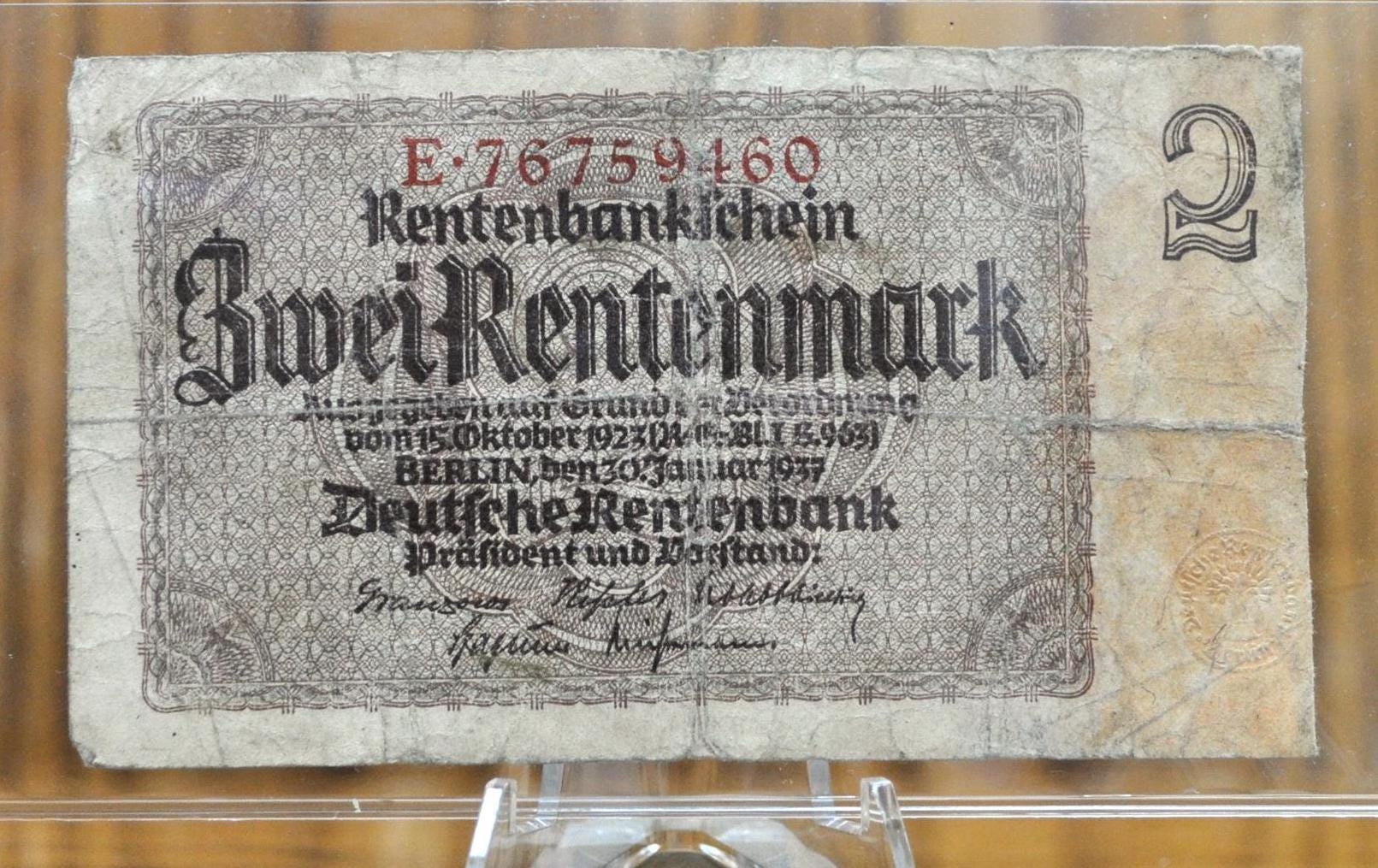 1937年 2レンテンマルク ドイツ紙幣 - レンテンマルク銀行券 - 8桁の