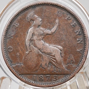 1873 Great Britain Penny - VF (Very Fine) Details - UK Penny 1873 Queen Victoria Penny - Bronze