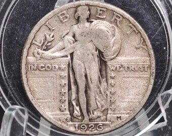 【認定書付】1926 スタンディングリバティ 銀貨クォーター 米国 1926年 スタンディングリバティ シルバークォーターコイン 925