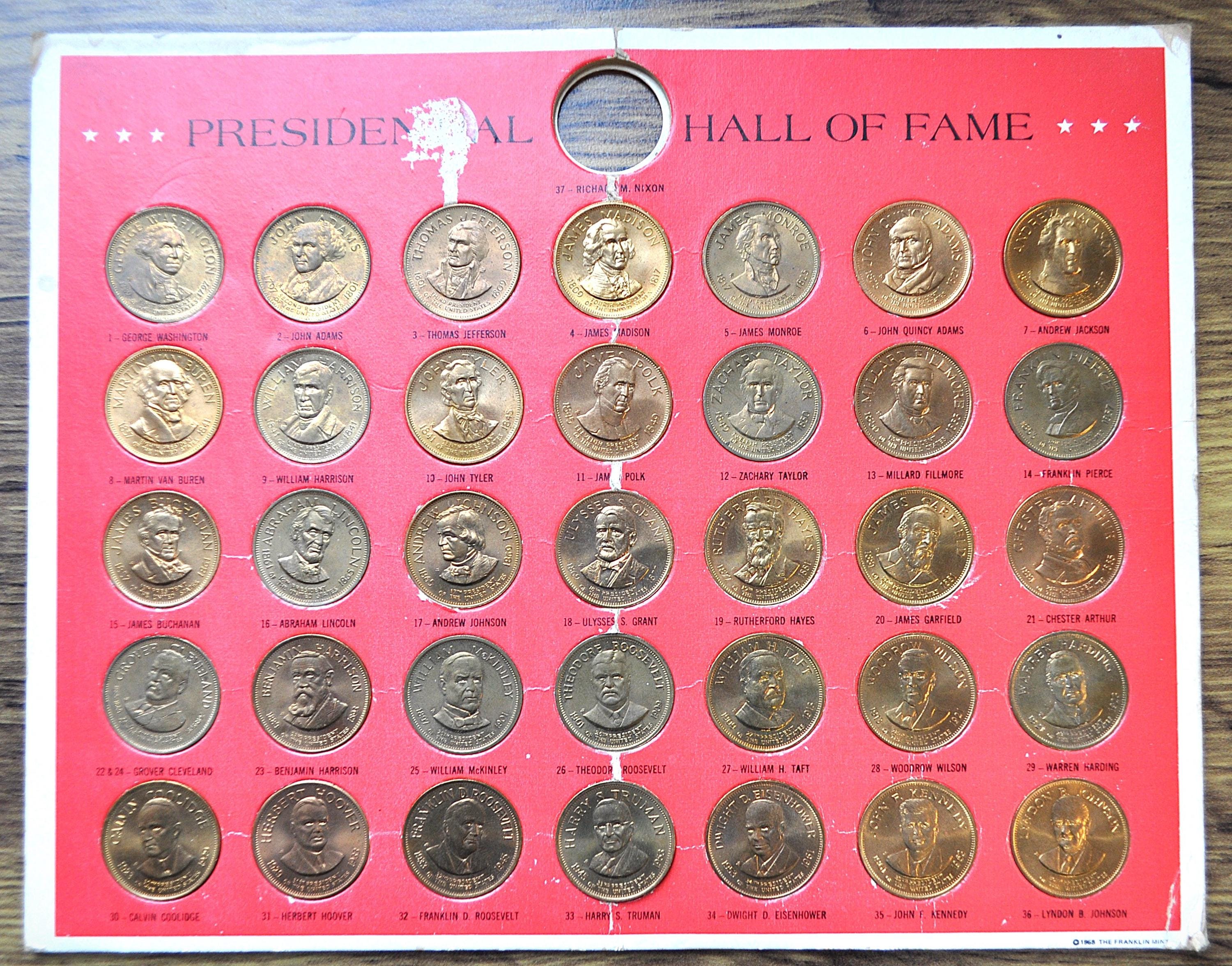 Presidential Hall of Fame Tokens 1968 Franklin Mint - Presidential