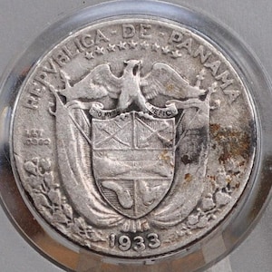 Rarer 1933 Panama 1/10 Balboa - Great Condition - Silver Tenth Balboa Coin 1933 Panama, Only 100,000 Made