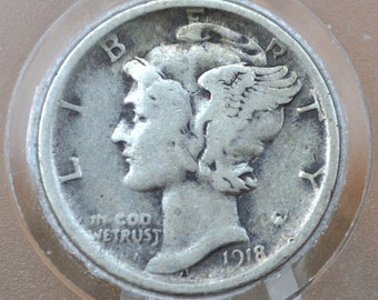 1918-D Mercury Dime - Choose by Grade -Denver Mint- 1918 D Silver Dime - 1918 D Winged Liberty Head Dime - Silver Dime