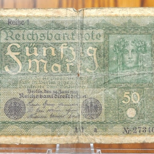 1919 50 Mark German Paper Note - 1919 Reichsbanknote 50 - Circulated Condition, Beautiful Design - Fifty Mark Note 1919