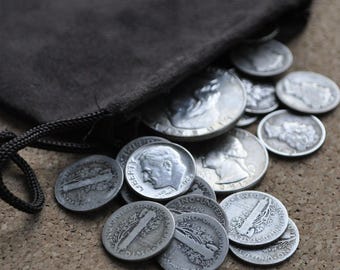 Zak met zilveren munten - zilveren dollars, zilveren dubbeltjes, zilveren kwartjes, zilveren halve dollars - kies op maat!