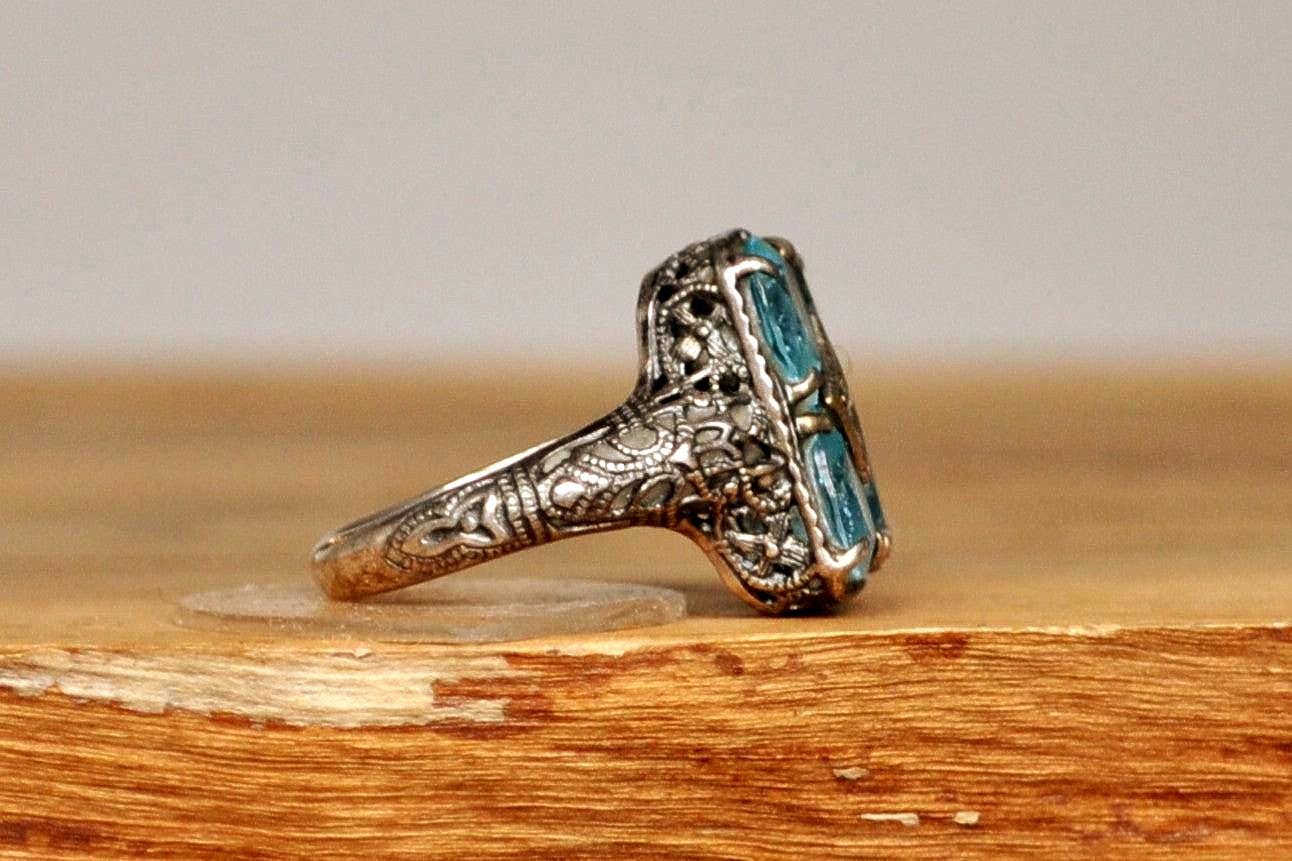 Designer CNA Victorian Revival Blue Topaz Ring - Size 5 - Stamped and ...