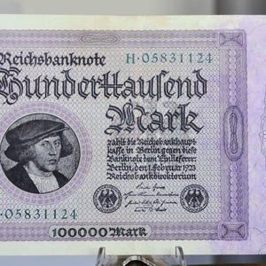 1923 Germany 100,000 Mark Banknote - Reichsbanknote - Inflation Note - 8-Digit Serial - 1923 One Hundred Thousand Marks Note - P#83a.2