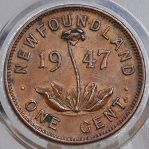 1947 Newfoundland Cent - Rare Coin, AU Grade / Condition - One Cent Newfoundland 1947 Newfoundland Small Cent
