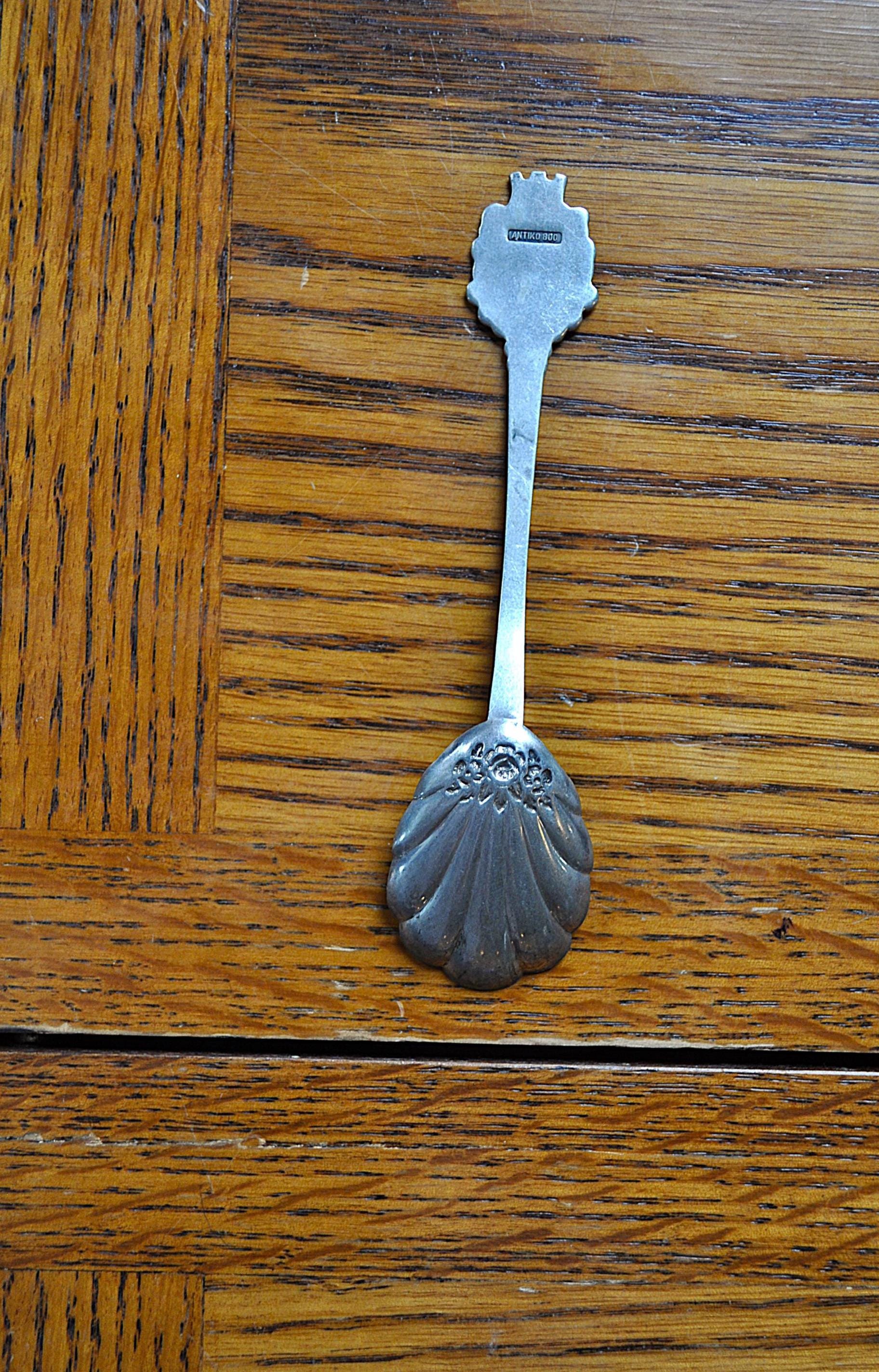 Antique 800 Silver Antiko Rose Sugar Shell Spoon - Souvenir 800