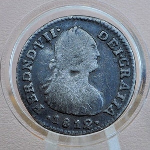 1812 Spanisch 1 Echt Kolumbien, NR-JF - Tolles Detail, seltene Art - Spanische Silbermünze aus der Kolonialzeit - Ferdinand VII - 1812 One Real Silver