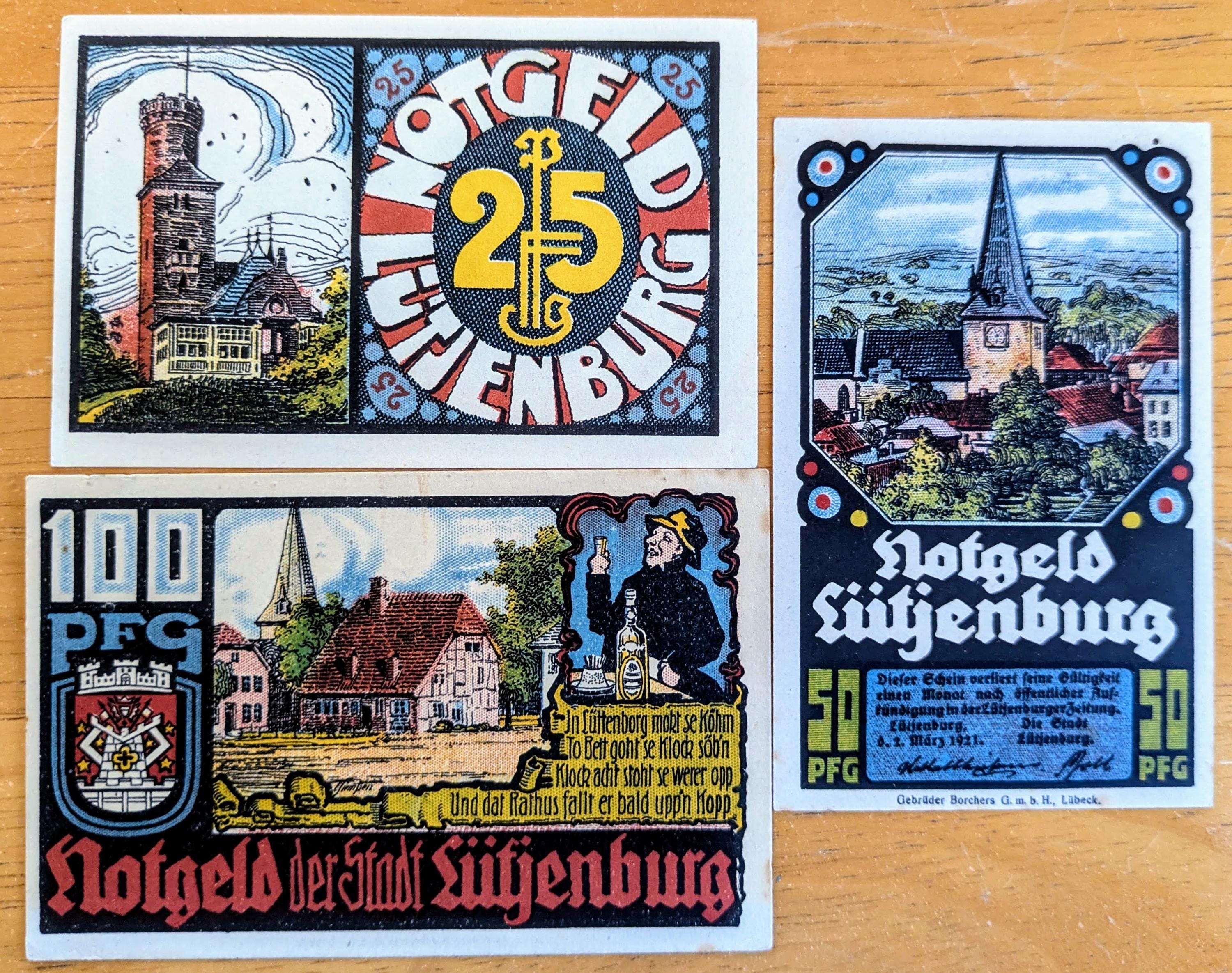 1921年 ルッチェンブルク ドイツ 25、50、100 ペニヒ ノートゲルト
