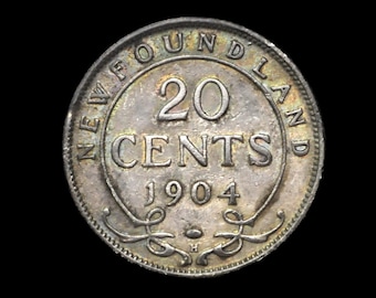 1904 Newfoundland 20 Cent Coin - VF- Only 75K Made - Twenty Cents Newfoundland 1904 Silver