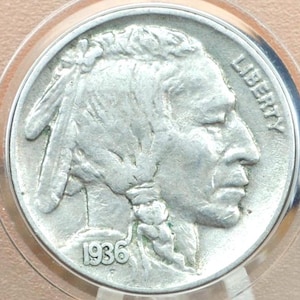 1936 Buffalo Nickel - VF-AU (Very Fine - About Uncirculated) Grades; Choose by Grade - 1936 Indian Head Nickel 1936 P Nickel Buffalo Reverse