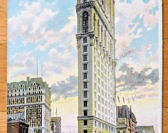 1906 Times Building Street View New York City Postcard - Souvenir Post Card Co. - Antique Color Lithograph Times Building NY Postcard