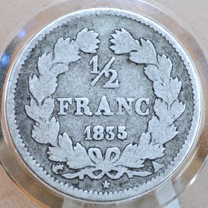 1835 French 1/2 Franc Coin Silver, Low Mintage / Rarer Coin - Louis Phillipe France Silver Half Franc 1835