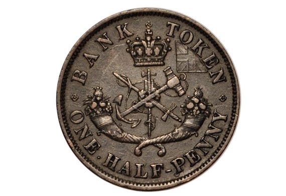 1854 Bank of Upper Canada Half Penny - 1/2 Penny Bank Token - 1854