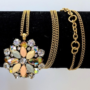Stunning J. Crew Gold Toned Pastel Starburst Rhinestone Statement Necklace - 32&quot; Length - Vintage J. Crew Pastel Pendant Necklace