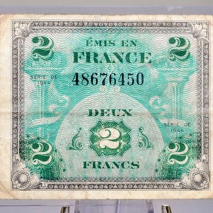 1944 Allied Military France 2 Franc Note - WWII Era French Bank Note - 1944 French Two Francs Allied Military Bank Note - P#114a