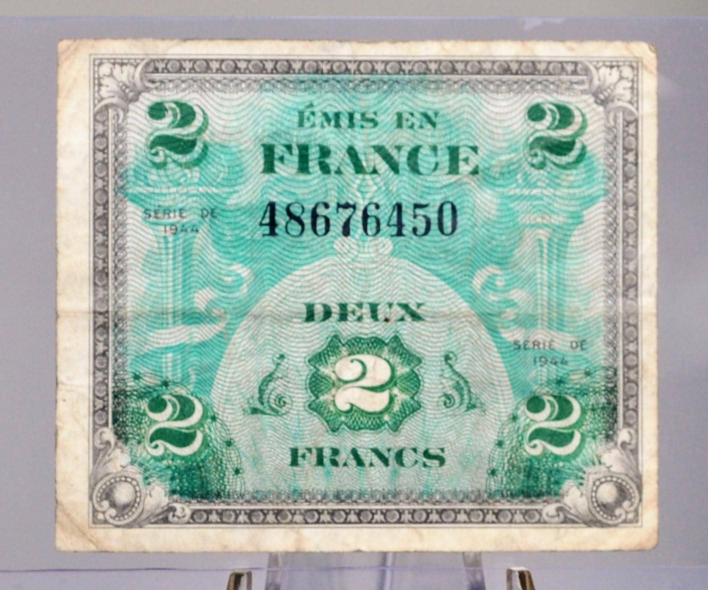 1944 Allied Military France 2 Franc Note - WWII Era French Bank